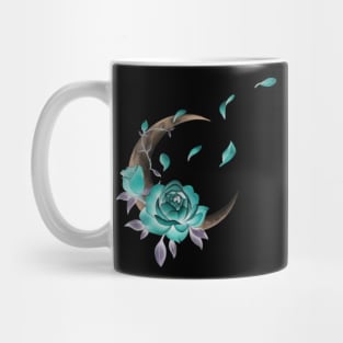 Romantic Half Crescent Moon with Roses and Leaves Mug